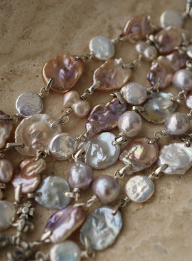 睡莲生生世世 原创设计925纯银天然炫彩方片珍珠手链小众定制款