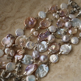 睡莲生生世世 原创设计925纯银天然炫彩方片珍珠手链小众定制款