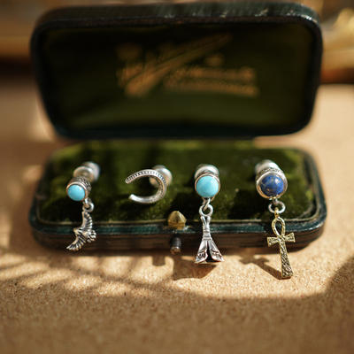 纯银天然宝石小众风耳环