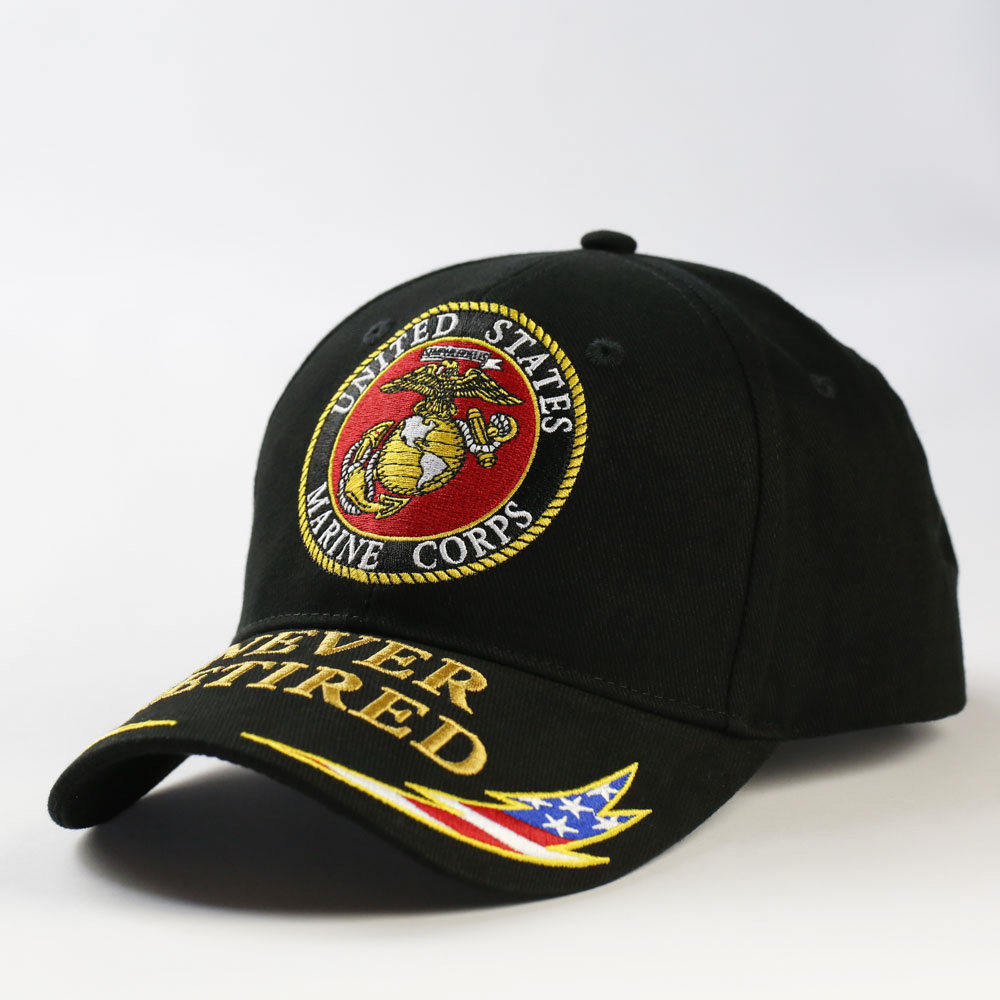 外贸美国海军陆战队ALWAYS A MARINE国旗重工刺绣纯黑色棒球帽
