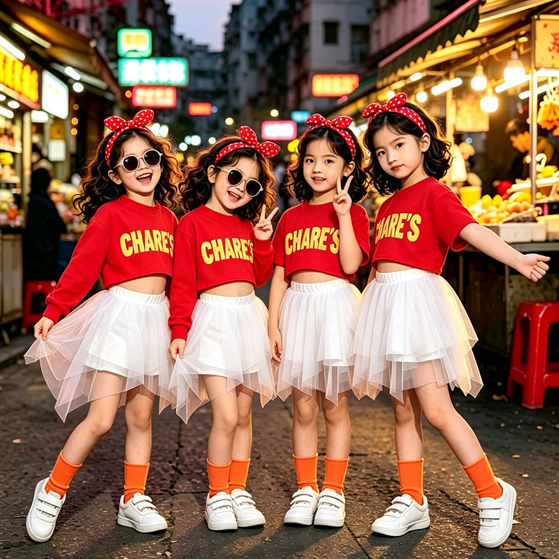 元旦儿童演出服走秀8090年代复古怀旧表演服女童套装港风童装纱裙