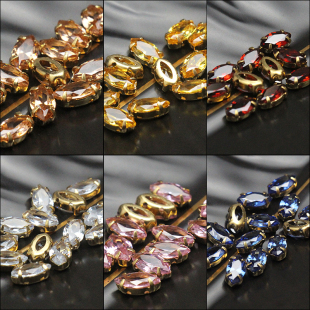 5*10mm马眼钻彩色锆石爪钻法式刺绣材料多切面铜底手缝钻珠绣配件