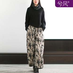 兮风品牌原创高端色织羊毛呢阔腿裤女2025秋冬文艺休闲茧型长裤子