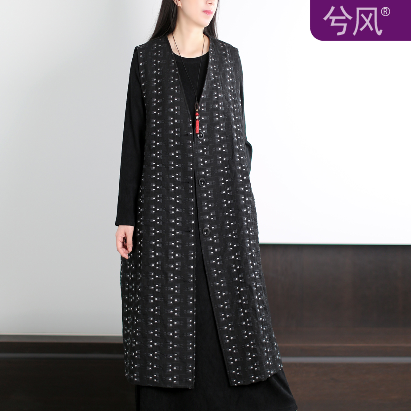 高端低奢重工色织长款马甲高级感