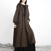 兮风复古时尚 连帽外套上衣 风衣女春秋宽松慵懒休闲大衣过膝长款