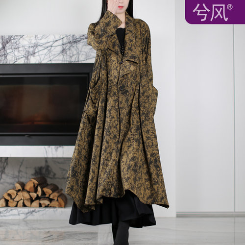 兮风西装领长款解构不规则风衣