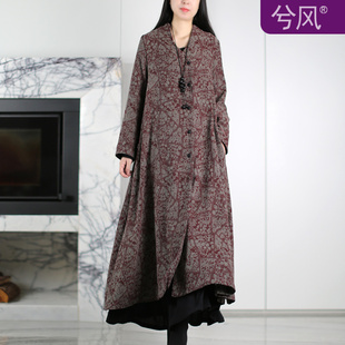 兮风棉麻布衣复古国风长款 素雅禅意气质大摆长外套 风衣女2025春季