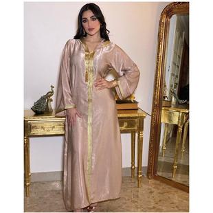 2024春中东印尼迪拜连帽花边绒面大超长长袍Indonesian long dres