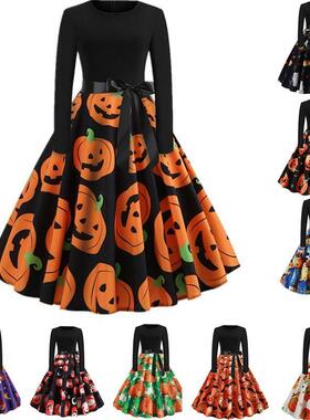 Halloween Cosplay Costume Props Fancy Pumpkin Womens Dress L