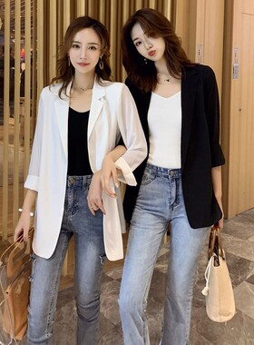 Medium-length loose chiffon small suit female summer white s