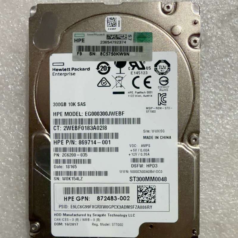 HPE 300G 10K SAS服务器硬盘，型号EG0003--议价商品