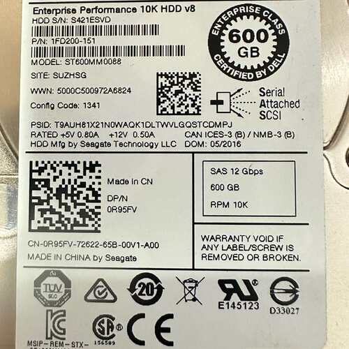 DELL 0R95FV 600G SAS 10K 12G 2--议价商品