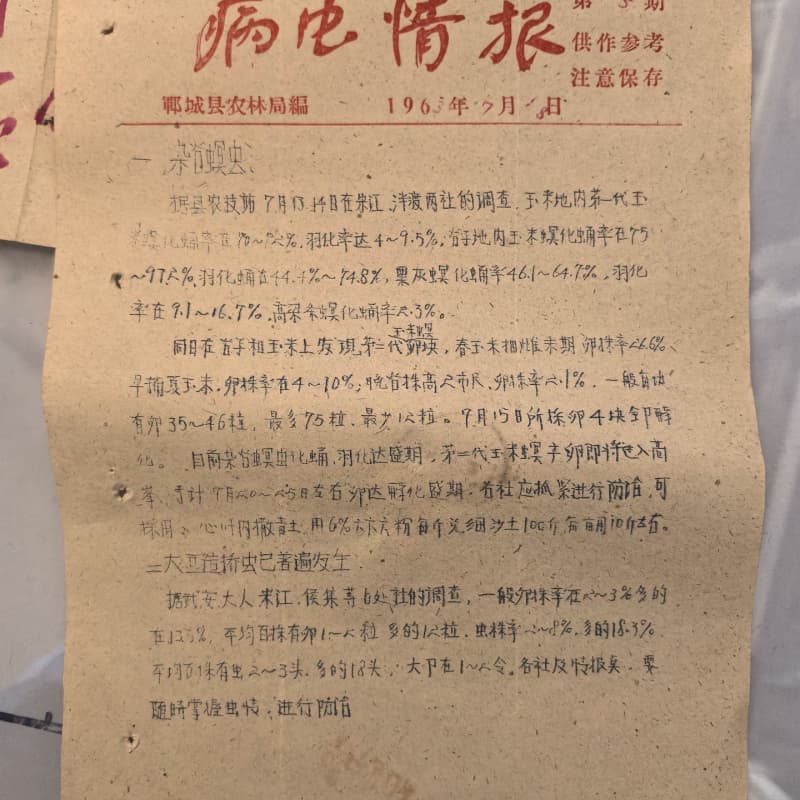 1分钱3分钱邮票，60年代，山东 郓城县农林局，病虫情报，涉--议