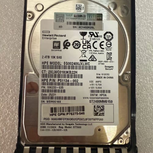 HPE原装2.4TB SAS 10K硬盘，型号EG00240--议价商品