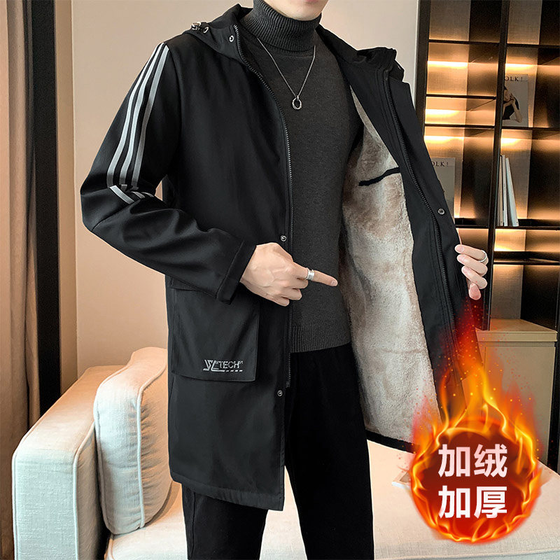 男装外套秋冬款2024新款夹克青年棉衣冬季棉服大码中长款加绒风衣