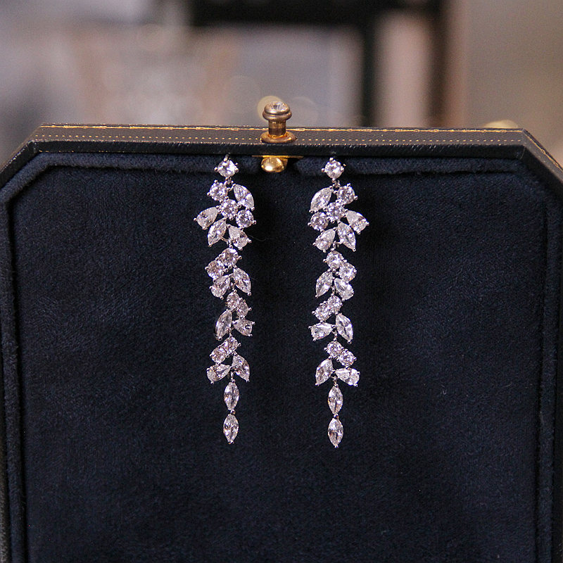 高级感新娘长款耳环S925银针