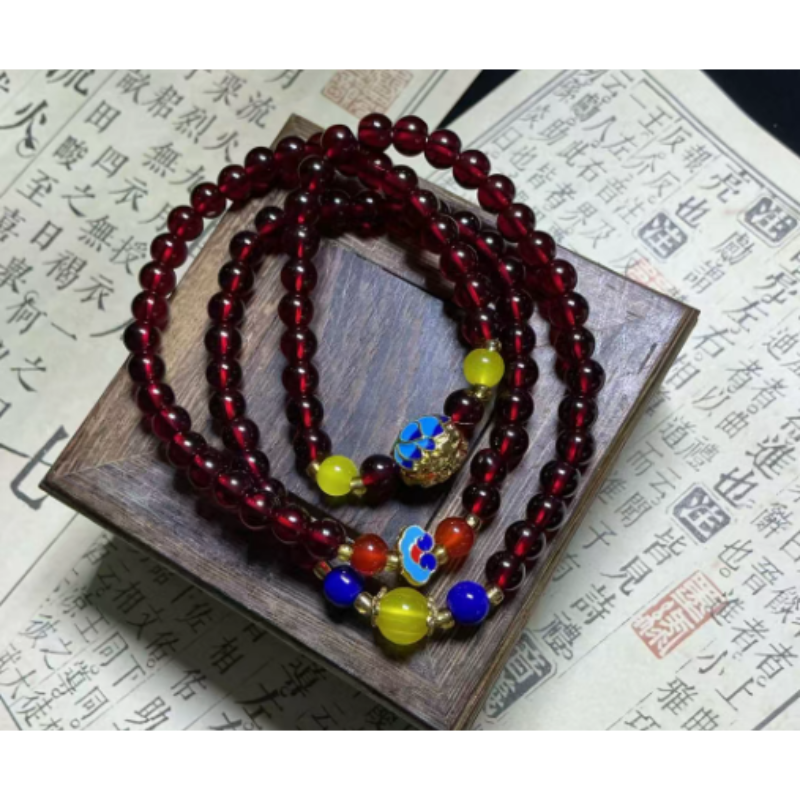 S1128-1琉璃0.6多圈+红色琉璃隔珠+景泰蓝莲花（红色款）