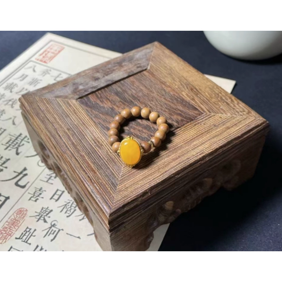 黄蜜蜡戒指招财转运珠仿蜜蜡保平安高级感-STJ091