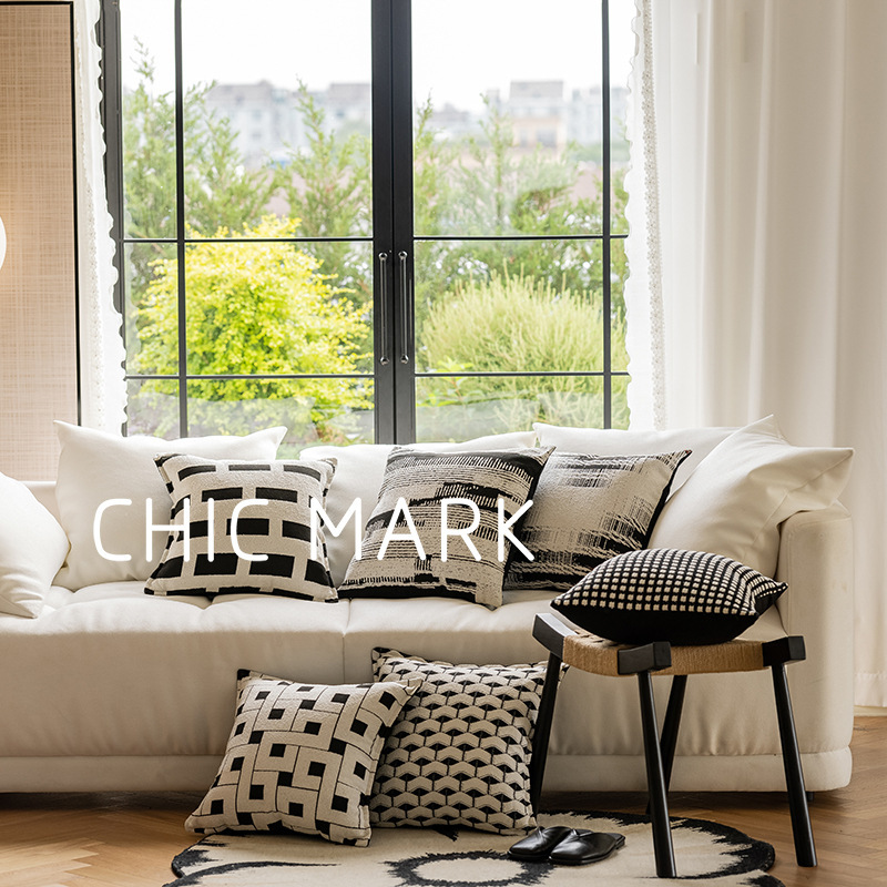 北欧简约黑白色织提花抱枕套样板间酒店家居沙发公寓床头靠枕头
