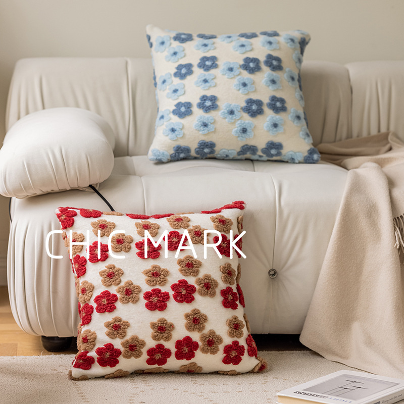 抱枕ins沙发客厅靠枕靠背阳台飘窗枕头套靠毛呢小花枕不含芯