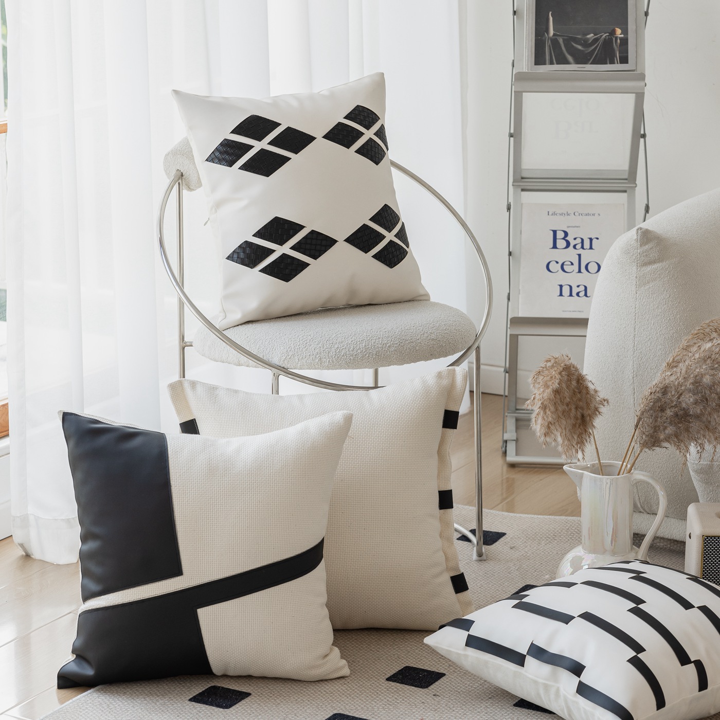欧美轻奢ins风黑白色系创意抱枕套 抽象几何现代简约艺术靠枕靠
