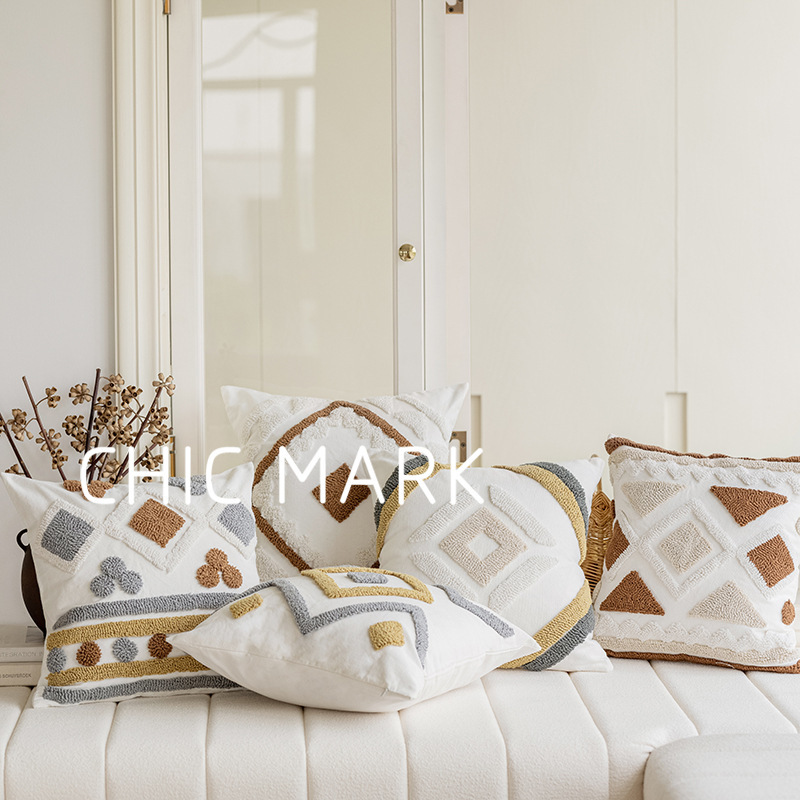 圈绒抱枕北欧几何形状圈圈绒客厅沙发抱枕套床上靠民宿装饰腰枕
