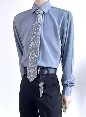 cosplay乙游成男万用蓝灰色衬衫商务通勤抗皱免烫灰色竹纤维衬衣