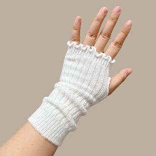 柔软~日单tutu羊绒半指手套舒适不勒手不扎肉露指甜美日系保暖女