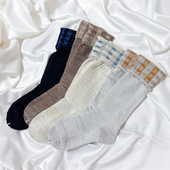 森系保暖堆堆袜子小长筒翻边格子中筒袜女秋冬圈圈绒柔软睡眠袜冬
