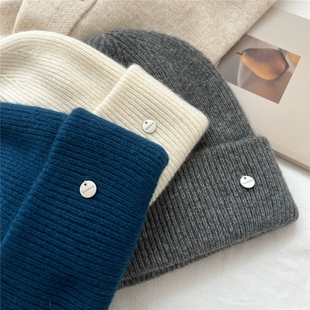 2024羊毛帽子女款 羊绒兔毛混纺 奶白色干净舒适百搭双层针织帽