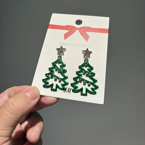 HM正品限量代购圣诞树耳环彩色