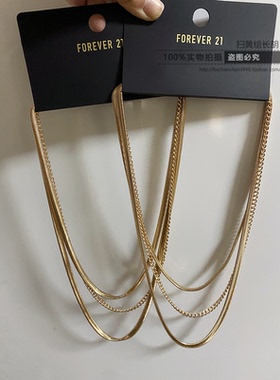 欧美街拍多层叠戴金属硬币项链