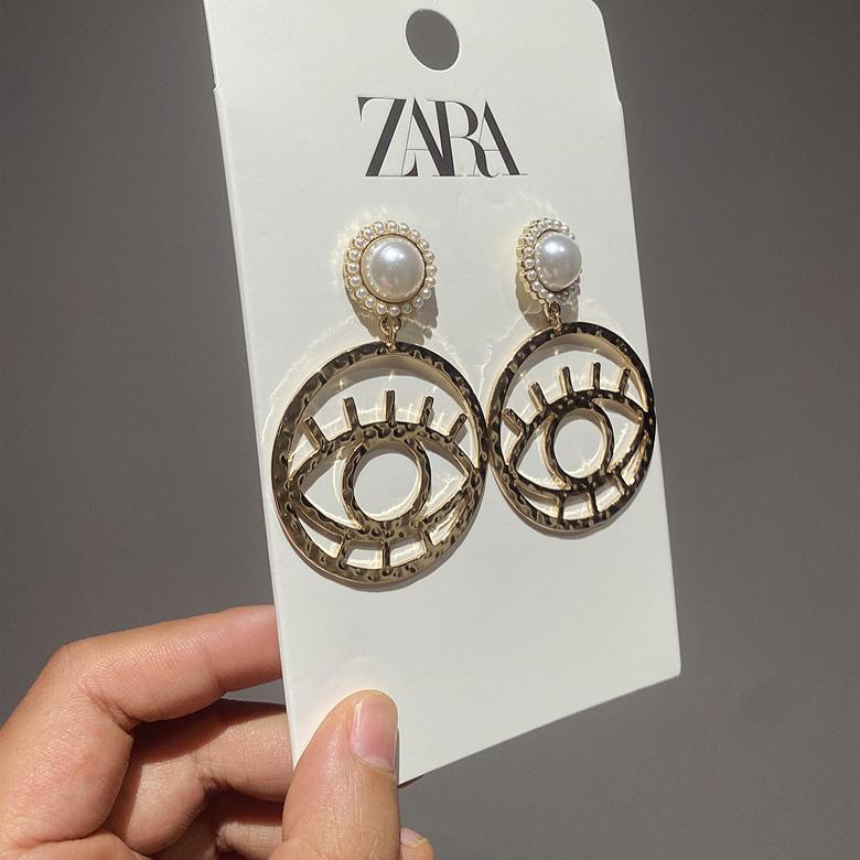 ZARA正品简约欧美百搭时尚眼睛珍珠INS几何COS走秀小众耳环耳钉
