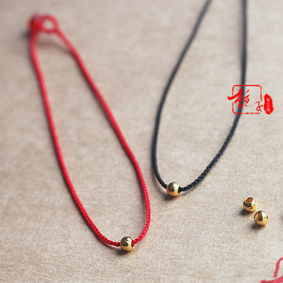 24K纯黄金999足金编织红绳极细手链男女情侣脚细本命年礼物