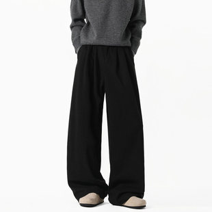 男士 裤 宽松版 直筒西装 毛呢休闲长裤 秋冬加厚重磅星空呢老钱风西裤