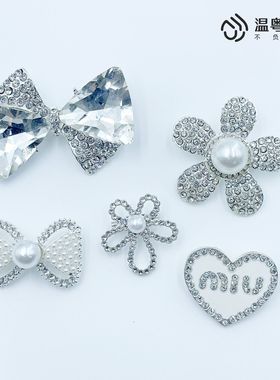 新款韩版简约花朵蝴蝶结胸针童装DIY饰品镶钻胸针小香风西装配饰