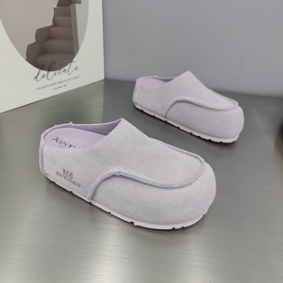 韩版真皮厚底包头拖女2026新款圆头增高磨砂皮外穿一脚蹬懒人半拖