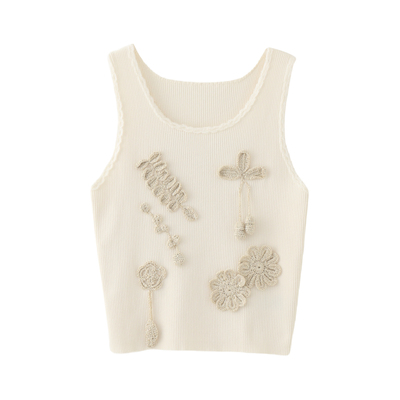 MMC 重工复古手工钩花修身显瘦无袖针织背心马甲上衣小众设计感女