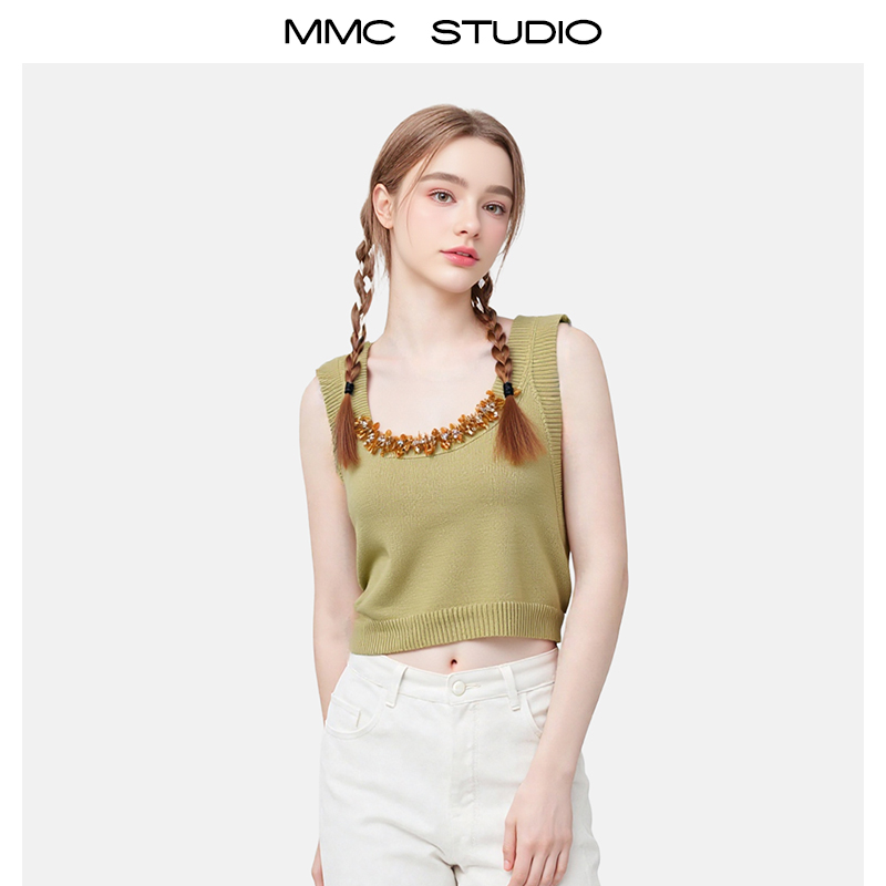 MMC亮片吊带针织背心女无袖短款小上衣内搭外穿修身显瘦气质减龄