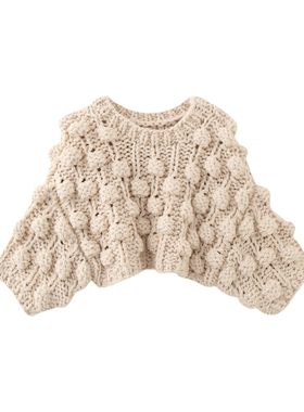 MMC重工手工立体麻花毛衣女复古编织粗棒针宽松短款针织衫慵懒风