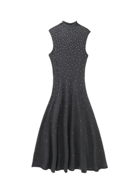 MMCM家欧货法式气质轻奢重工收腰钻饰无袖针织连衣裙2025新款女装