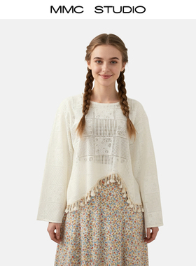 MMC复古甜美波西米亚风流苏圆领套头长袖针织衫毛衣外套上衣百搭