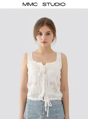 MMC 小众个性设计镂空系带白色针织背心吊带无袖上衣2025夏季新款