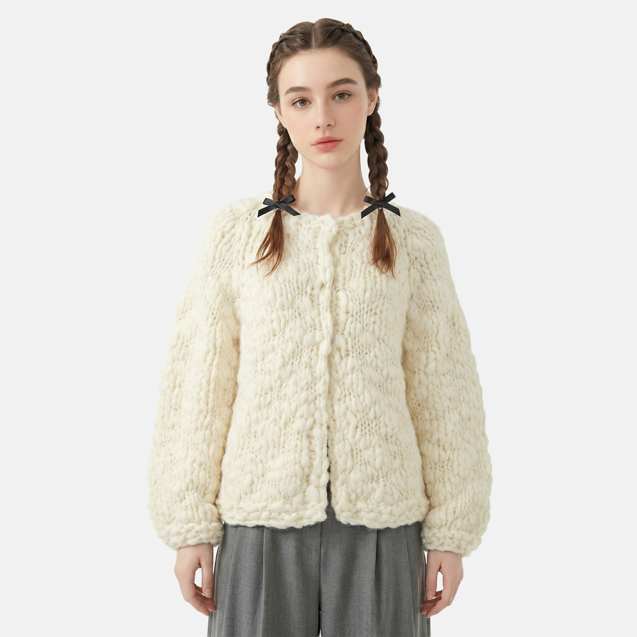 MMC宽松慵懒风重工手工粗棒针针织开衫外套毛衣上衣加厚温柔风女