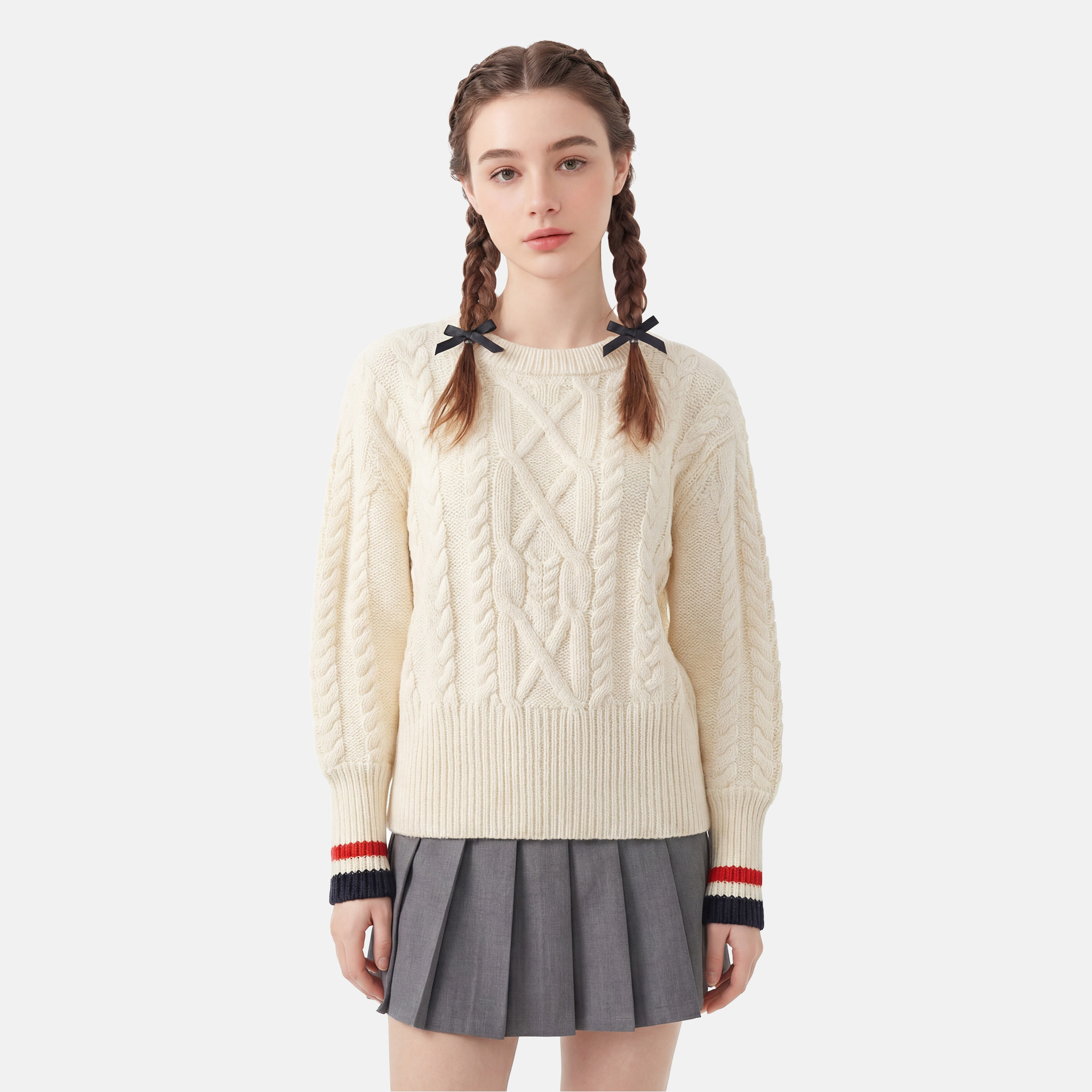 MMC学院风英伦风麻花套头撞色袖口针织衫毛衣外套上衣下摆开叉女