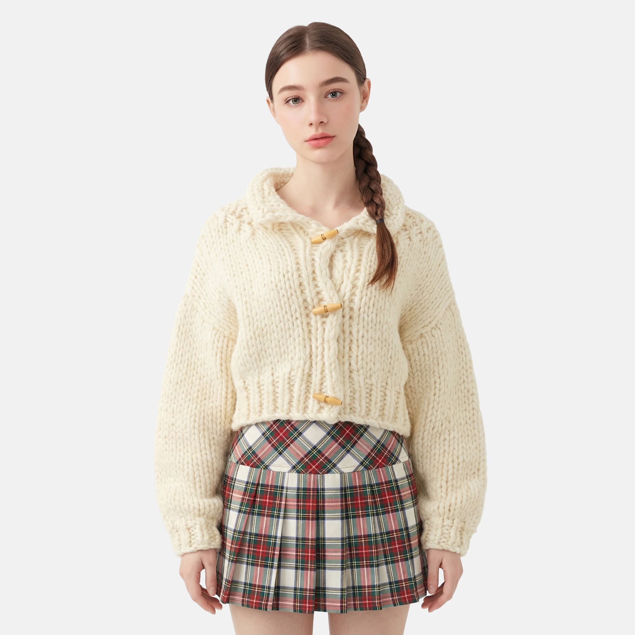 MMC软妹温柔风重工手工编织粗棒针大翻领针织开衫外套毛衣上衣厚