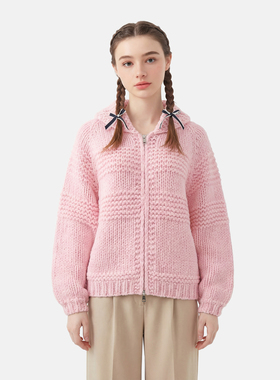 MMC重工全手工编织宽松慵懒风加厚针织开衫外套毛衣上衣拉链翻领