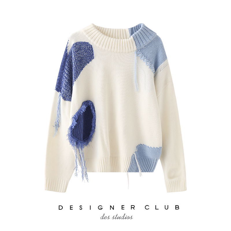 mmc软奶蓝复古风流苏温柔毛衣