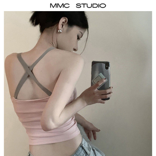 MMC 显瘦 欧美风辣妹性感带胸垫吊带后背绑带纯俗背心小众设计修身