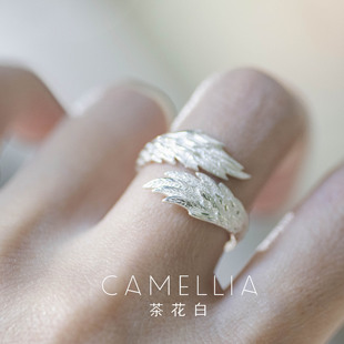 原创设计纯银白鹤戒指羽毛翅膀手工银戒开口情侣对戒闺蜜礼物女生